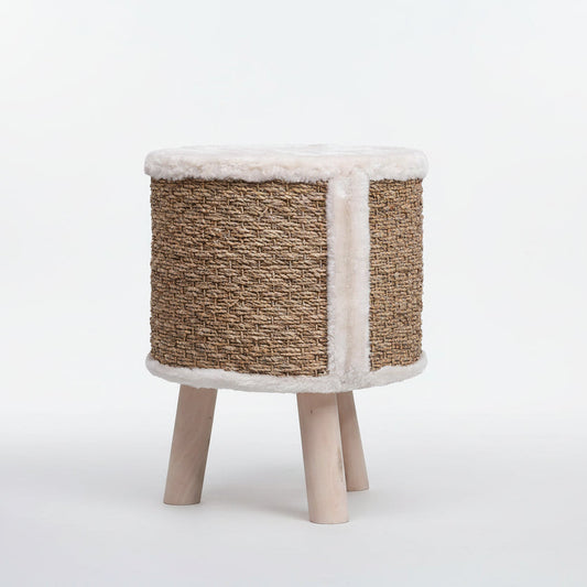 Panier pour chat Refuge Sirocco en tressage artisanal marron foncé, design contemporain de dos, Palais Félin Paris.