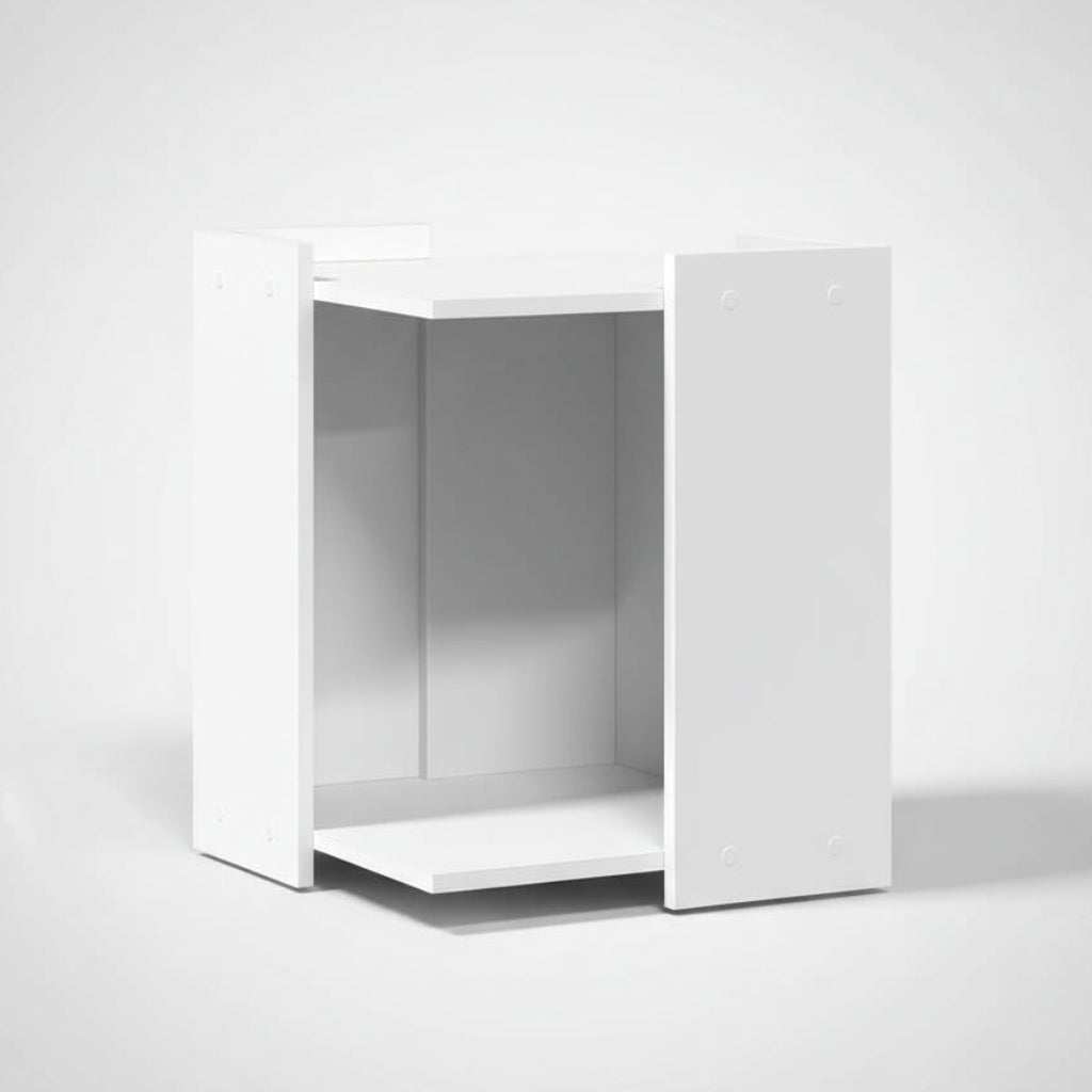 Meuble cache-litière de luxe en bois blanc Palais Félin Paris, maison pour chat design et anti-odeur avec entrée latérale, idéal pour intégrer discrètement une litière ou un coussin dans un intérieur élégant.