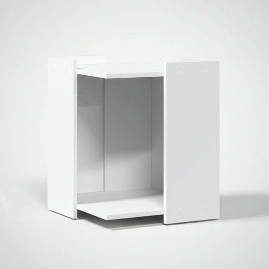 Meuble cache-litière de luxe en bois blanc Palais Félin Paris, maison pour chat design et anti-odeur avec entrée latérale, idéal pour intégrer discrètement une litière ou un coussin dans un intérieur élégant.